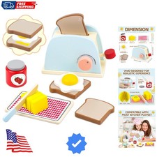 Play Kitchen Accessories Toddlers 1-3 Wooden Pop-up Toaster Toy Play Food Kid...