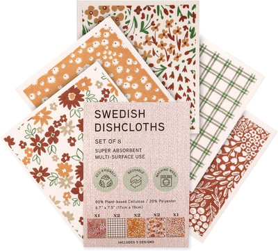 Swedish Dishcloths, 8-Pack Plant-Based Cellulose, 6.7X7.5 Inch, Super Absorbent,