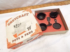 Greycraft Miniature Cook Stove Pots Pans Coal Bucket Cast Iron Toys in Box U-120