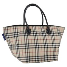 Borsa a mano BURBERRY Nova Check etichetta blu nylon beige argento originale fm5216