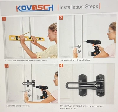 Swing Bar Lock Black, Heavy Duty Door Lock Security, Sturdy Swing Bar Door Guard - Image 1 of 4