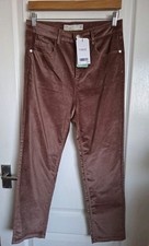Brand New Next Size 12 Short Slim High Rise Dusty Pink Velvety Trousers RRP £40