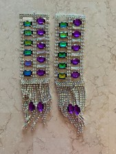 Set of 2 GORGEOUS Rhinestone Crystal Prom Party Bracelet Green Purple Dangle