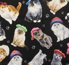 Feline Drive Fabric ADORABLE PETS Tossed Kittens Black Fat Quarter 18"x22" FQ