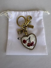 Coach Heart Cherry Keychain Bag Charm Gold Tone With Dust Bag