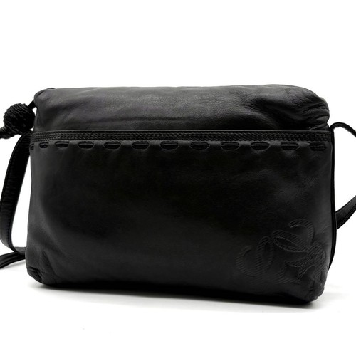 LOEWE Anagram Embossed Nappa Leather Shoulder Bag Navy Blue Crossbody Authentic