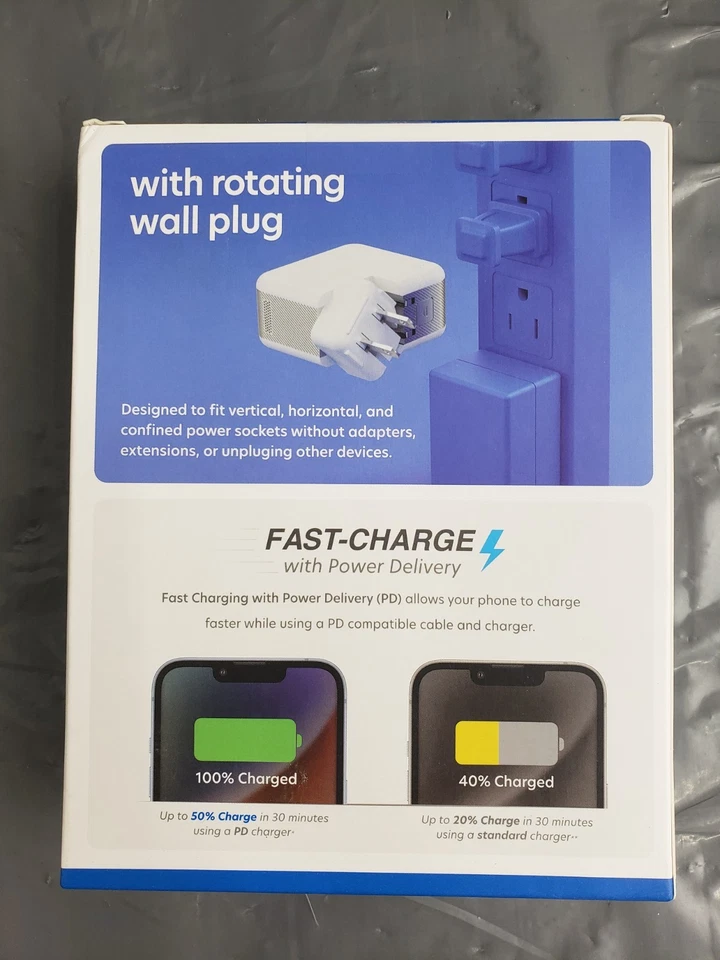 Nuevo Cargador Rápido Just Wireless 45W 2 Puertos USB-A USB-C con ENCHUFE DE PARED GIRATORIO Foto 3 de 3