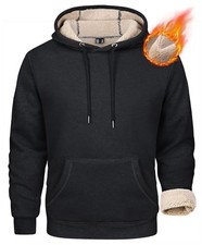 Men's Heavy Hoodie Sherpa Fleece Lined Pullover Thick Winter Small Black