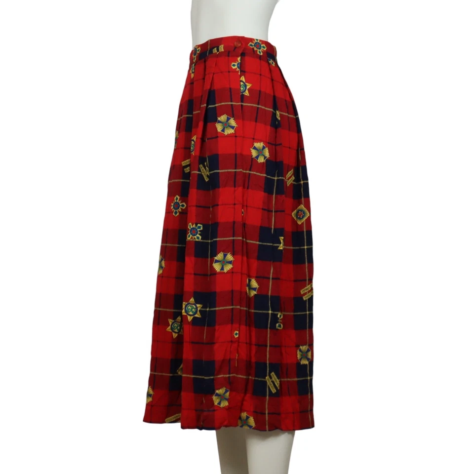 Falda Plisada Chaus De Colección Rojo Tartán Cuadros Emblemas Dorados Japón Años 80 Para Mujer 10 Foto 3 de 4