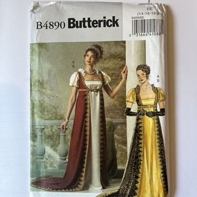 Butterick Schnittmuster Regency Historisches Kostüm Empire Taille Kleid 14-20 B4890