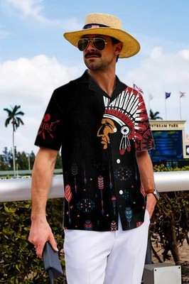 Native American Indian Tribal Chief with Headdress Hawaiian Shirt Seamless Color