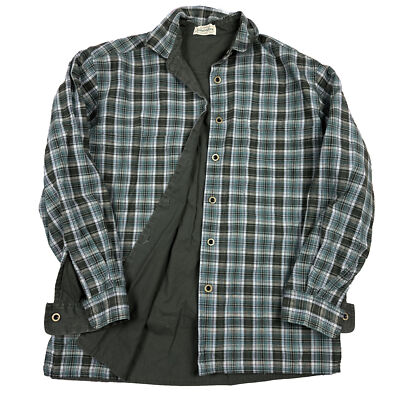 Y2K Hiking Outdoor Shirt Green Plaid Double Face Mens Medium Cotton Flannel