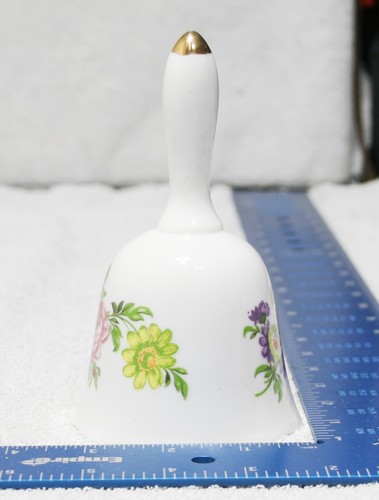 White Ceramic 5.5" Bell Floral Red Roses Flowers & Greenery Gold - Picture 2 of 5