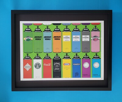 #ad DEATH NYC Hand Signed LARGE Print Framed 16x20in COA BRAINWASH SPRAY CANS $275.00