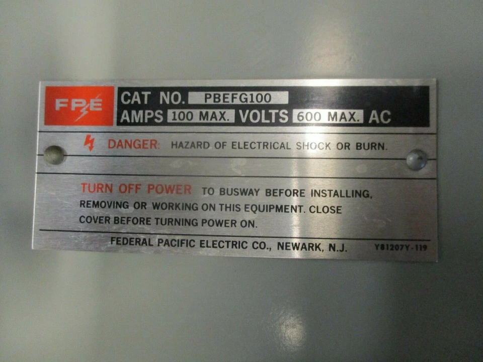 FPE PBEFG100, 60 AMP 240 VOLTIOS 3 CABLES DISYUNTOR Enchufe Bus Foto 2 de 4