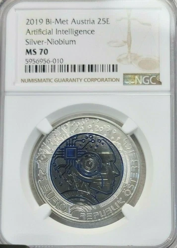 2019 AUSTRIA 25 EURO SILVER NIOBIUM ARTIFICIAL INTELLIGENCE NGC MS 70 PERFECTION