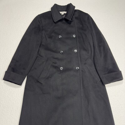 Larry Levine Women's Trench Coat 100% Wool Black Long Coat USA