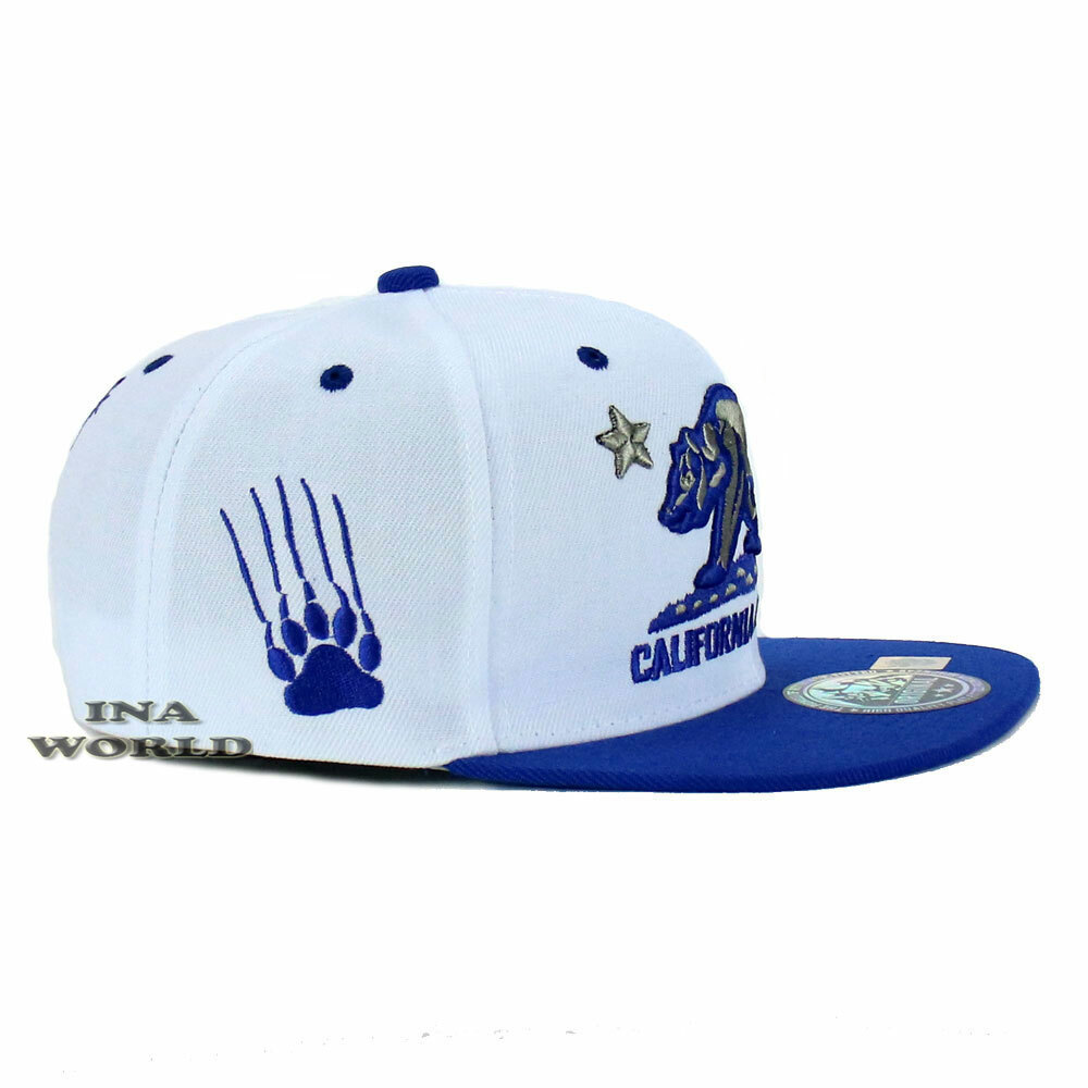 California Republic Hat Bear Logo Embroidered Snapback Flat 