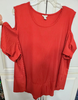 CEst 1946 Women Top Cold Shoulder Blouse Plus SZ 22/24W Red Flutter Sleeve R-10