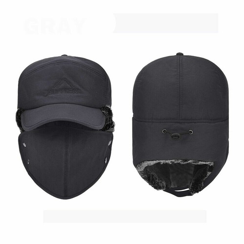 Men's Flap Winter Hat Trapper Bomber Aviator Warm Baseball Face Mask Fur Ear Cap - Picture 15 of 15