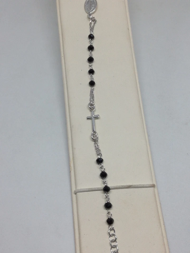 BRACCIALE ARGENTO ROSARIO GRANI ONICE SFACCETTATA MM 4 MADONNA MIRACOLOSA EXPLOI - Immagine 3 di 4