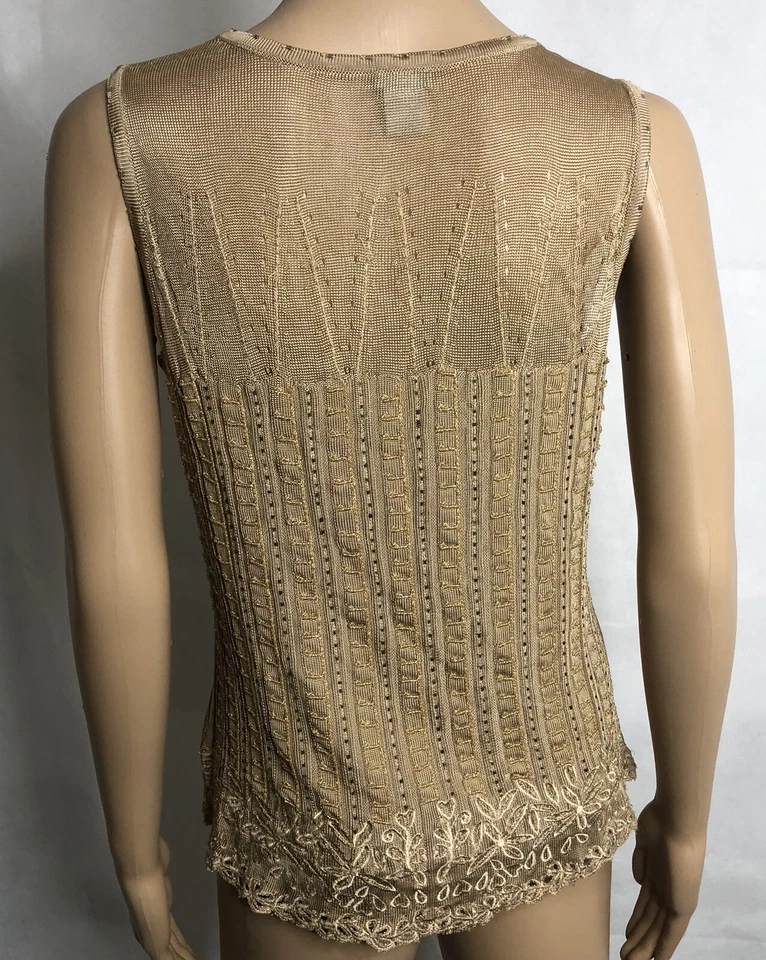 Camiseta sin mangas Anthropologie Odille para mujer M mediana beige con cuentas floral boho Navidad Foto 2 de 4