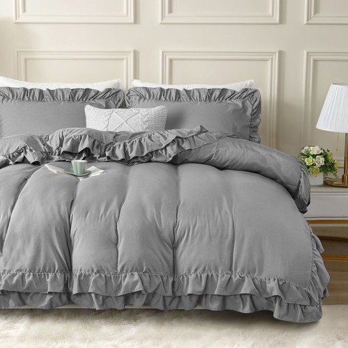 Duvet Quilt Cover Pillowcases Ruffle Frill Duvet Quilt Bedding Set All Sizes - Picture 16 of 43