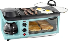 Nostalgia 3 in 1 Breakfast Station Coffee Maker Griddle Toaster Oven Combo Blue