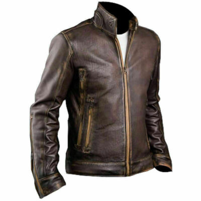 Mens Genuine Leather Jacket Distressed Wax Brown Vintage Classic Biker Moto  Sale
