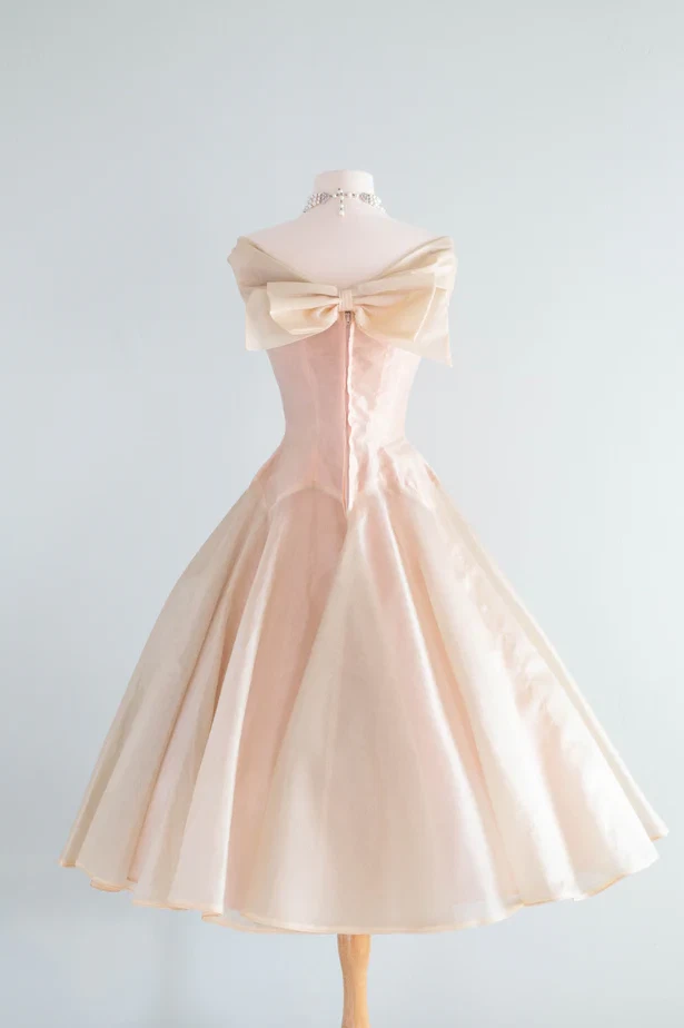Organza Wedding Dresses Vintage Champagne 1950s Couture Tea Length Bridal Gowns - Image 2 of 4