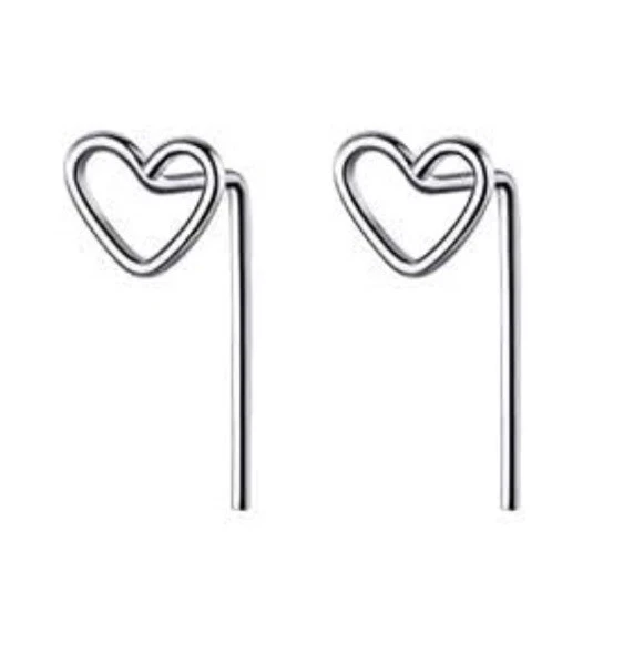 Sterling Silver Minimalist Wire Heart Threader Earrings - Image 3 of 4