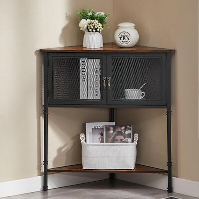 Corner Cabinet/table 3tier Shelves With Protection Door Metal Frame Storage Shel