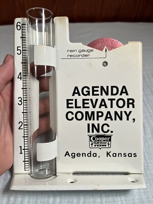 Vintage Agenda Elevator Company Rain Gauge W/ Recorder Cooper Feeds Agenda KS