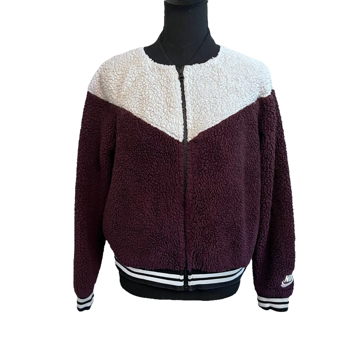 Nike Womens Sherpa Bomber Jacket Purple White Size Medium