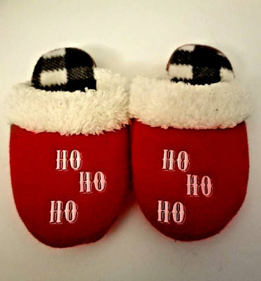 Christmas Kids' Slippers- Ho Ho Ho Size 11/12- Holiday Red & Black Plaid