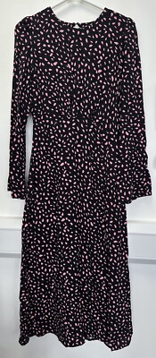 Nobody s Child Midikleid schwarz rosa Muster hinten offen mit Schlitz Größe 8