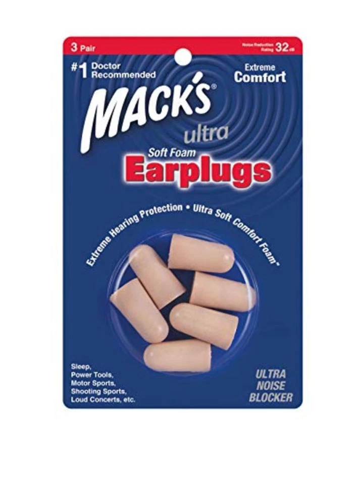 Mack's (Macks) Ultra SafeSound Foam Earplugs x 3 Pair (FREE UK P&P)