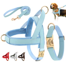 3pcs Personalized Dog Vest Harness & Collar & Leash set Custom Name Metal Buckle