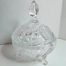 Small Vintage Footed Covered Glass Compote Candy Dish - 6 1/2” x 5”
