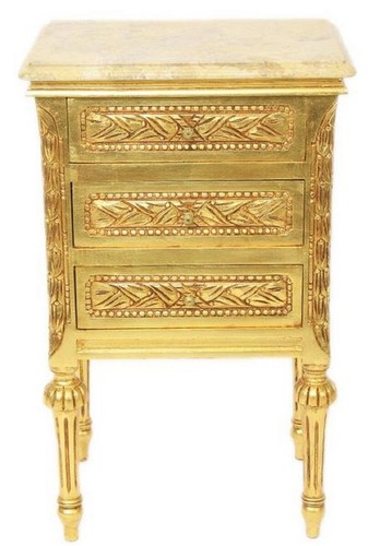 Casa Padrino Barock Beistelltisch mit 3 Schubladen und Marmorplatte Gold Creme - Bild 2 von 2