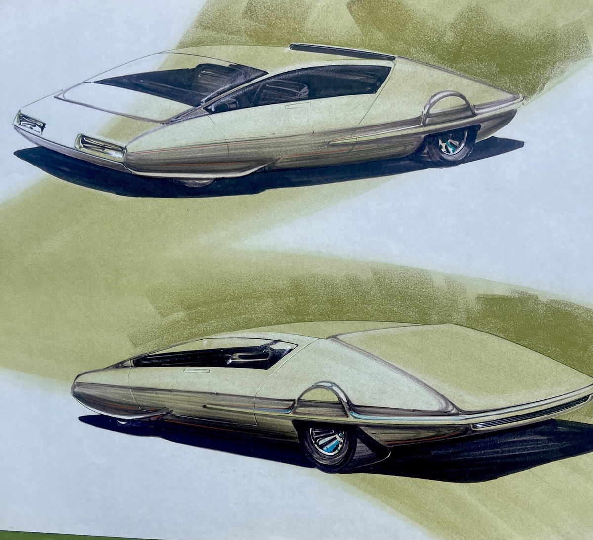 Rare Original 1960s Future Prototype Concept Car Art Edward