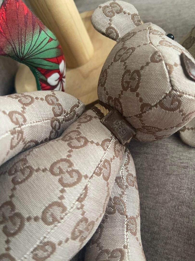 GUCCI GG Pattern Monogram Teddy Bear Beige Canvas Plush Doll