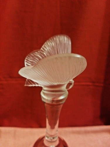 VANNES LE CHATEL France Crystal Glass Bell With Frosted Butterfly Handle 8" Tall - Picture 10 of 11