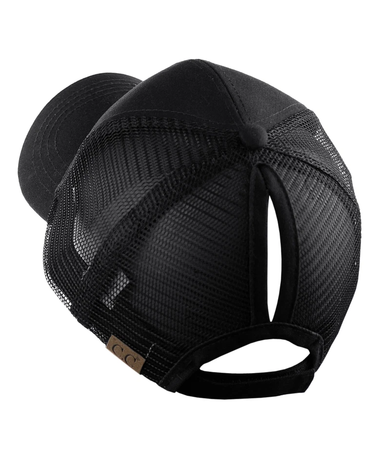Gorra de caballo C.C desordenada moño alto cola de caballo malla ajustable camionero béisbol gorra CC sombrero Foto 2 de 4