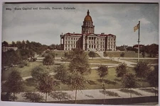 State Capitol Grounds Denver Colorado Postcard Flag Vintage