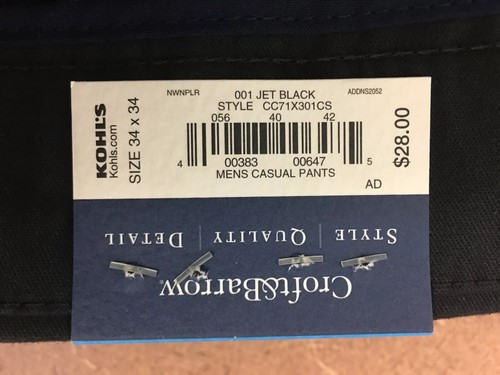 CROFT & BARROW Easycare Black Khaki Casual Pants 34 X 34 Pleated Stretch $28 - Picture 5 of 12
