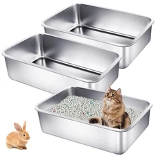 3 Pack Stainless Steel Cat Litter Boxes 19.7" L x 13.8" W x 5.9" H Extra Larg...