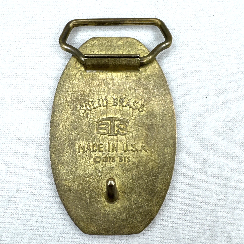 Vintage BTS Solid Brass Belt Buckle Native American Stylized Eye Design 70s/80s - Image 4 of 4