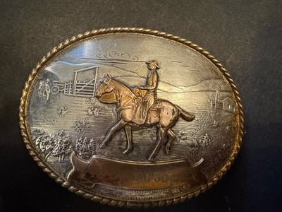 Vintage Irving & Jachens Comstock Silver Oval Western Horse Belt Buckle Buckaroo