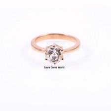 White Topaz Engagement Ring: Rose Gold Sterling Silver, Handmade Ring
